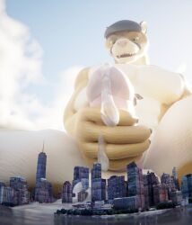 absurd_res anthro big_muscles big_penis bodily_fluids city cum cum_flooding destruction elrabin excessive_cum excessive_genital_fluids genital_fluids genitals giga_macro hi_res huge_cock hyper hyper_cum leaking_cum looking_down low-angle_view macro male masturbation muscular muscular_male penis rileyfoxxo sky solo spread_legs spreading