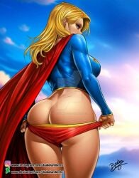 1girls 2025 artist_signature big_ass blonde_hair blue_clothing blue_topwear bubble_butt cedric_humbert dc dc_comics deviantart deviantart_link deviantart_logo deviantart_username diabolumberto digital_media_(artwork) female female_only instagram_logo instagram_username justice_league kara_danvers kara_zor-el kryptonian light-skinned_female linda_danvers long_sleeves no_ai pulling_down_shorts red_cape red_nails red_shorts shorts sleeves solo stripping supergirl superheroine superman_(series) thick_ass thighs watermark