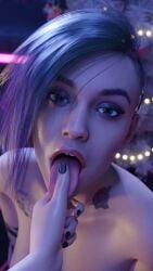 cyberpunk_2077 female female_focus finger_in_mouth girl judy_alvarez lesbian lesbian_domination looking_at_viewer pov rescraft tattoo tattoos tongue tongue_out
