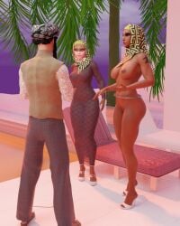 2girls 3d ana_amari blizzard_entertainment breasts dark-skinned_female dark_skin female female_only hijab mother_and_daughter nipples overwatch pharah veil yina_mer
