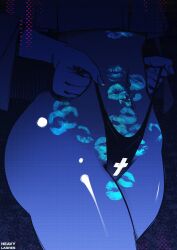 1girls belly_button_piercing blacklight heavy_lashes_(artist) lipstick_mark lipstick_marks nun panties panty_pull piercing thick_waist thighs