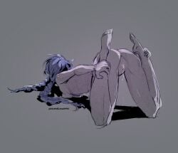 ahintofchocolat arcane blue_hair female female_focus female_only jinx_(arcane) jinx_(league_of_legends) league_of_legends powder_(arcane) pussy pussy_juice pussy_juice_drip pussy_lips skinny skinny_girl small_breasts solo solo_female solo_focus wet wet_pussy