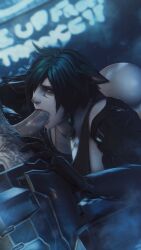 1boy 2boys abs animal_ears bara bara_tiddies bara_tits barazoku big_ass big_butt big_pecs bitch_bara black_hair blowjob bubble_ass bubble_butt cat_ears catboy dark_hair femboy gay huge_ass male/male muscular_male pecs pectorals seclorum_(artist) sucking_penis twink twunk yaoi