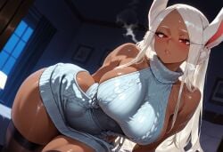 1girls absurd_res ai_generated bedroom big_breasts dark-skinned_female female female_focus female_only large_breasts miruko my_hero_academia sexy sexy_pose shy solo solo_female solo_focus steam steaming_body steamy_breath virgin_killer_sweater