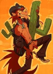 ace_(nastymule) anthro balls belt boots cactus chaps cigarette cigarette_in_mouth clothing cowboy_boots cowboy_hat ear_piercing ear_ring echidna eyewear flaccid footwear genitals glasses hat headgear headwear hi_res humanoid_genitalia humanoid_penis ineffective_clothing jacket male mammal monotreme nastymuleart navel nipples object_in_mouth penis piercing plant ring_piercing shoes smile smirk solo topwear