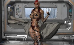 big_breasts guns joos3dart muscular_female punk red_hair ruby_drake science_fiction tattoos