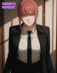 1female 1girls 2025 ai_generated bangs braid braided_hair breasts breasts busty busty_female chainsaw_man coat curvy curvy_body curvy_female curvy_figure female female female_only light-skinned_female light_skin looking_at_viewer makima_(chainsaw_man) necktie office_lady pants patreon patreon_username red_hair shychan smile smiling smiling_at_viewer solo solo_female solo_focus stable_diffusion white_shirt yellow_eyes