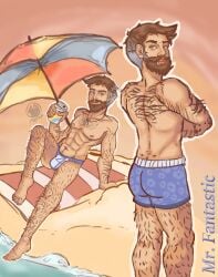 fantastic_four hairy hairy_back hairy_chest male_only marvel_rivals mr_fantastic mr_fantastic_(marvel_rivals) ocean speedo sunset superhero swimming_trunks swimsuit