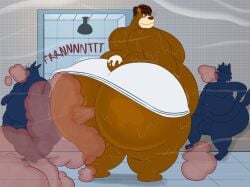ass_bigger_than_head bear big_ass blush_lines cinna_(megacoolbear) fart farting fat furry gay megacoolbear_(artist) showers surprised_expression wet