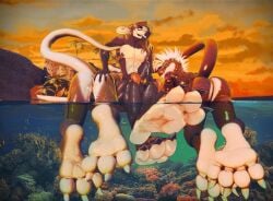 3_toes 4_toes alizea_(blackie94) anthozoan anthro ass barefoot beach big_butt big_feet black_body bodily_fluids butt_grab claws cnidarian coral countershade_feet countershading cum cum_in_pussy cum_inside digital_media_(artwork) dinosaur fangs feet female foot_fetish foot_focus fur genital_fluids genitals gold_(metal) gold_fangs group hair hand_on_butt hi_res humanoid_genitalia kangaroo leaking leaking_cum long_hair looking_at_viewer looking_down lying macropod male male/female mammal marine marsupial muscular nipples nude on_front open_mouth outside penis piercing plantigrade prehistoric_species ravios reptile sand scalie sea seaside sitting smile summer sunset surfboard tail tattoo teeth theropod toe_claws toes trio tyrannosaurid tyrannosauroid tyrannosaurus tyrianna underwater water xdarkspace
