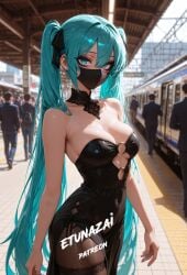 ai_generated blue_eyes blue_hair dress etunazai female hatsune_miku mask twintails vocaloid