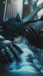 1boy 2boys abs animal_ears bara barazoku bitch_bara black_hair blowjob cat_ears catboy dark_hair femboy feminine_male gay male/male muscular_male seclorum_(artist) stroking_penis sucking_balls sucking_penis twink twunk yaoi