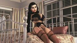 3d bioshock bioshock_infinite black_hair blue_eyes bra elizabeth_comstock eyeshadow female female_focus female_only lingerie lipstick long_hair makeup shinchan720 tagme