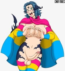 au_ra balls ballsack barbed_tail blue_hair breasts breasts_out cindymides cock final_fantasy final_fantasy_xiv futanari glasses green_eyes hand_heart happy horns intersex lynette_bishop(final_fantasy_xiv) nipples oc pansexual_flag pansexual_pride_colors pride_color_flag pride_color_legwear pride_colors pride_month smiling_at_viewer solo_futa square_enix tail thighhighs xaela