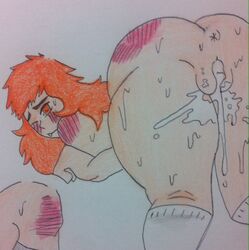 anus ass big_ass blush creampie cum cum_in_pussy cum_inside holdder orange_eyes orange_hair original original_character pussy semen sex sharp_teeth stockings sweat tagme vagina vaginal white_background white_socks