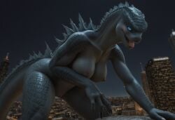 ai_generated anthro anthropomorphic beautiful bending_forward big_breasts black_scales blue_eyes blushing breasts breeding_request city_background curvy_figure dragon dragon_girl female female_anthro female_focus female_monster female_only furry furry_only godzilla godzilla_(series) in_heat inviting_to_sex kaiju large_breasts larger_female lizard_girl looking_at_viewer loving_gaze monster monster_girl monster_girl_(genre) night posing posing_for_the_viewer realistic reptile_girl scales scalie scalie_female scalie_only seductive seductive_look seductive_smile sex_request sexually_suggestive sexy sexy_body sexy_pose tits_out voluptuous voluptuous_female