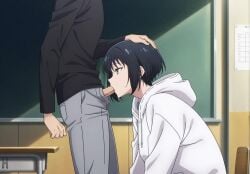 black_hair blowjob clothed emotionless han_song-yi hand_on_head oral schoolgirl short_hair solo_leveling student teenage_girl teenager