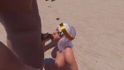 1boy 1girls 3d adeptussteve animated blowjob blue_eyes breasts circlet desert egyptian fellatio female game handjob male naked nipples nude oral oral_sex outdoors penis sand screencap sound tagme tanya_(wildlife) video video_game white_hair wildlife wildlife_(video_game)