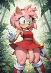 ai_generated alone amy_rose big_penis blush cumdrip exposed_penis fur furry furry_futa futanari green_eyes jungle_background knee_boots mobian mobian_(species) mobian_hedgehog mostly_clothed no_panties outdoors pink_fur shocked_expression small_breasts solo sonic_(series) sonic_the_hedgehog_(series) surprised