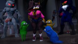 3d_(artwork) accipitrid accipitriform adam_(juicyducksfm) angry anthro avian axe balls big_balls big_penis bird blood bodily_fluids canid canine canis clothed clothing digital_media_(artwork) eulipotyphlan fan_character female genitals group hedgehog hi_res holding_object imminent_sex juicyducksfm knife knollie_(plumenjoyer) looking_at_another machine male male/female mammal mansion muscular muscular_male nude penis plumenjoyerse red_eyes robot sega size_difference sonic_the_hedgehog_(series) source_filmmaker_(artwork) thunder_(juicyducksfm) trio wolf