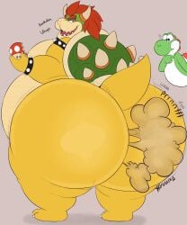 ass_bigger_than_head big_ass blush_lines bowser eating farting fat gay king koopa looking_back mario_(series) megacoolbear_(artist) nintendo salivating staring_at_another staring_at_ass wobbling_ass yoshi