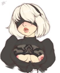 1girls areolae breasts female female_only female_protagonist nier nier:_automata nipples randomboobguy solo yorha_2b
