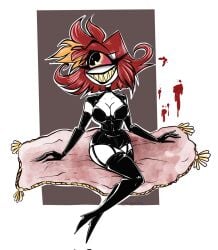 bdsm_suit big_breasts black_clothes black_clothing blood bondage_suit brown_background flirtatious flirting flirting_look flirty hazbin_hotel looking_away nice_tits niffty petite petite_body petite_female petite_girl pink_pillow red_eye red_hair slim_waist solo solo_female solo_focus tender thick_thighs thigh-highs thigh_highs thigh_strap thigh_straps thighhighs thighs_together twiggietime vivienne_medrano vivziepop white_background white_skin white_skinned_female wide_grin