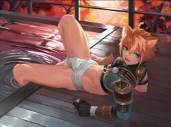 1boy aqua_eyes dog_boy dog_ears genshin_impact gorou_(genshin_impact) male male_focus solo solo_male underwear water