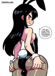 1boy ai_assisted ai_generated aroused ass ass_squeeze big_ass black_hair blush bulge bulge_through_clothing bunny_ears bunnysuit comic english_text femboy flirting hands_on_own_ass high_resolution highres horny inviting_to_sex long_hair looking_at_viewer looking_back looking_back_at_viewer nipples original original_artwork original_character otoko_no_ko pantyhose pink_eyes plain_background round_ass shiny_skin simple_background sissy smile text tomgirl trap tundra_(artist) white_background wide_hips