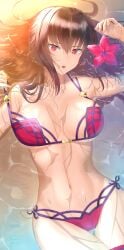 adult adult_female alternate_costume beach bikini bikini_bottom bikini_only bikini_top bracelet breasts bridal_garter busty busty_female dripping_wet fate/grand_order fate_(series) female flower hair_intakes hair_ornament head_tilt hibiscus hourglass_figure jewelry large_breasts lean_body lean_figure legs_together lipstick looking_at_viewer looking_up looking_up_at_viewer makeup mature mature_female narrow_waist navel open_mouth outdoors parted_lips partially_submerged partially_submerged_legs pink_bikini pink_bikini_bottom pink_bikini_top pink_string_bikini pink_swimsuit pink_swimwear purple_bikini purple_bikini_bottom purple_bikini_top purple_hair purple_string_bikini purple_swimsuit purple_swimwear red_eyes rushian sand scathach_(fate) scathach_(swimsuit_assassin)_(fate) seashell shell slender_body slender_waist slim_girl slim_waist soaked soaked_pussy solo strap_pull string_bikini submerged_feet submerged_legs sunset swimsuit swimwear thigh_gap thin_ tilted_head tiny_waist tongue waist wet wet_ass wet_belly wet_bikini wet_body wet_breasts wet_butt wet_face wet_hair wet_legs wet_pussy wet_skin wet_thighs wide_hips