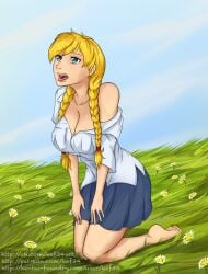 1girls blonde_hair blue_eyes everlasting_summer female femsub image_set kef34 kneeling kneeling_female slavya-chan slavya_(everlasting_summer) solo