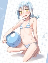 1other ambiguous_gender androgynous beach belly belly_button blue_hair blush canon_genderswap cute female genderswap_(mtf) girly looking_at_viewer mature mature_female mature_woman mikoto_kei rimuru_tempest rule_63 swimsuit tensei_shitara_slime_datta_ken yellow_eyes
