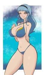 alternate_costume alternate_hairstyle bikini blue_bikini blue_hair blue_swimsuit breasts female female_only fire_emblem fire_emblem:_three_houses fire_emblem_warriors:_three_hopes in2naps marianne_von_edmund nintendo official_alternate_hairstyle solo swimsuit