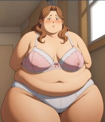 1girls ai_generated brown_hair brunette brunette_hair chubby chubby_female embarrassed embarrassed_female erect_nipples fat fat_woman female female_only gin_no_saji huge_ass matronai_(artist) medium_breasts obese obese_female overweight overweight_female posing_for_picture posing_for_the_viewer solo stripping tagme tamako_inada thick_thighs underwear_only undressing