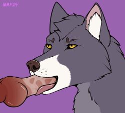 animated anthro bodily_fluids canid canine canis cum cum_in_mouth cum_inside duo genital_fluids genitals hi_res knot male male/male mammal mechanical_monster_factory penis saliva throbbing throbbing_penis tongue wolf