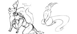 2017 anal anthro ass blush breasts canid canine closed_eyes clothing digitigrade dragon female fox group hi_res kneeling male mammal monochrome nipples nude open_mouth oral pants rimming sex shirt shocked simple_background sketch straight tail_grab text thick_thighs topwear watsup white_background