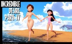 2girls age_difference beach clothed_female_nude_female cunnilingus female female_only helen_parr human incest lesbian mother_and_daughter multiple_girls size_difference summer swimsuit the_incredibles toastycogames violet_parr yuri