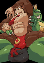 2boys abs anthro ape barely_clothed crown donkey_kong donkey_kong_(series) duo gay gorilla k_rool kremling lizard male male/male male_only mammal monkey muscular nintendo nipples othukimi primate reptile scalie tie underwear video_games yaoi