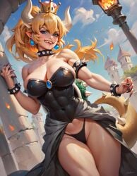 1girls ai_generated blonde_hair bowsette breasts budenhoso clothed female female_focus female_only mario_(series) nintendo panties stable_diffusion super_mario_bros.