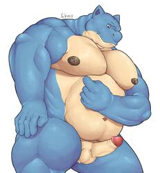 1boy 2019 5_fingers anthro anthrofied belly biceps big_belly big_muscles big_pecs black_nipples blastoise blue_eyes blue_scale blue_skin brown_eyes chococlass chubby clothed clothing colored erection humanoid_penis looking_at_viewer male male_only moobs musclegut muscular muscular_male nintendo nipples nude orgasm overweight overweight_male pecs penis pokémon_(species) pokemon pokemon_rgby reptile scales scalie shaded simple_background slightly_chubby solo testicles text thick_thighs triceps veins veiny_penis video_games watermark white_background wide_hips yellow_skin