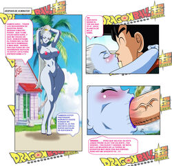 1boy angel_(dragon_ball) dicasty dragon_ball dragon_ball_super fellatio innie_pussy kissing male oral palmetto_hair son_goku vados