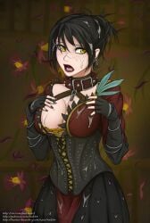 1girls big_breasts bleck_hair dragon_age female image_set kef34 morrigan_(dragon_age) short_hair solo yellow_eyes