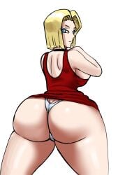 1girl android android_18 android_girl ass ass_focus back back_view big_ass big_breasts big_butt black_choker blonde_female blonde_hair blonde_hair_female blue_eyes blue_eyes_female breasts choker cleavage crossed_arms dat_ass dragon_ball dragon_ball_super dragon_ball_z dress dress_lift dress_pull dress_up exhibitionism eyelashes fat_ass female gtsn17 hips huge_ass large_ass light-skinned_female light_skin medium_hair panties panties_visible_through_clothing raceplay red_dress spread_legs thick thick_ass thick_hips thick_legs thick_thighs white_background white_panties wide_hips