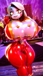 1girls 3d arm_over_head big_breasts big_butt blonde_hair breasts_bigger_than_head bubble_butt cameltoe charlie_morningstar_(hazbin_hotel) fat_ass full_body hazbin_hotel latex latex_suit looking_at_viewer meat_corps pale_skin palisal red_eyes smirking_at_viewer sole_female solo_focus suggestive_look tiny_waist voluptuous wide_hips