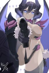 asagi_asagiri breasts demon_girl demon_horns demon_wings disgaea disgaea_rpg gun large_breasts nippon_ichi_software overlord_asagi takumi_munato topless topless_female