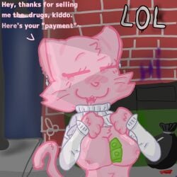 big_breasts breasts cat_ears cat_furry cat_tail catgirl dark deal dressed drug_dealer drugs ear_piercing female female/male furry furry_cat genitals graffiti half_naked ibispaint in_heat lane low_quality milking milking_breasts money_between_breasts my_art night oc outside pink_cat pink_eyes pink_hair pink_nipples s1lly_th1ng self_upload selling sexy_pose shirt_lift shirt_up showing_breasts standing street talking_to_viewer text y/n