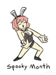 1girls 3_frame_animation animated black_clothing black_outfit black_outline black_shoes bowtie breasts bunny_ears bunny_suit bunnysuit cleavage closed_eyes dancing doki_doki_literature_club emptyskull302 english_text exposed_arms exposed_legs exposed_shoulders headwear just_sayori pink_hair sayori_(doki_doki_literature_club) simple_eyes simple_face smooth_skin solo solo_female spooky_dance text