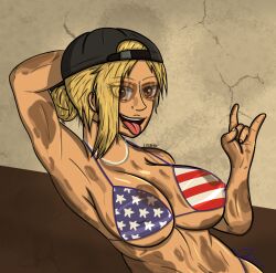 2d american_flag_bikini armpits arms_up artist_signature big_breasts bikini blonde_hair cap grand_theft_auto grand_theft_auto_vi huge_breasts large_breasts lisamix mud_girl_(gta_vi) tagme