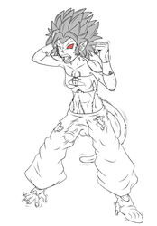 absurd_res anthro ape armband black_hair breasts caulifla claws clothed clothing dickgirl dragon_ball erection fangs feet female fur fur_growth hair haplorhine hi_res human intersex long_hair mammal monkey monkey_feet monkey_girl muscular oozaru partially_clothed penis prehensile_feet primate red_eyes ripping saiyan simple_background snout_growth solo tearing transformation violetrosefall