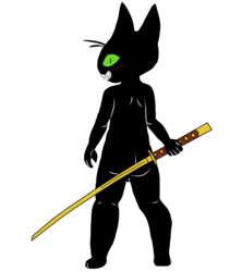 anthro balls blush domestic_cat felid feline felis katana lewdbastard male male_only mammal mao_mao:_heroes_of_pure_heart melee_weapon sheriff_mao_mao_mao solo sword transparent_background weapon